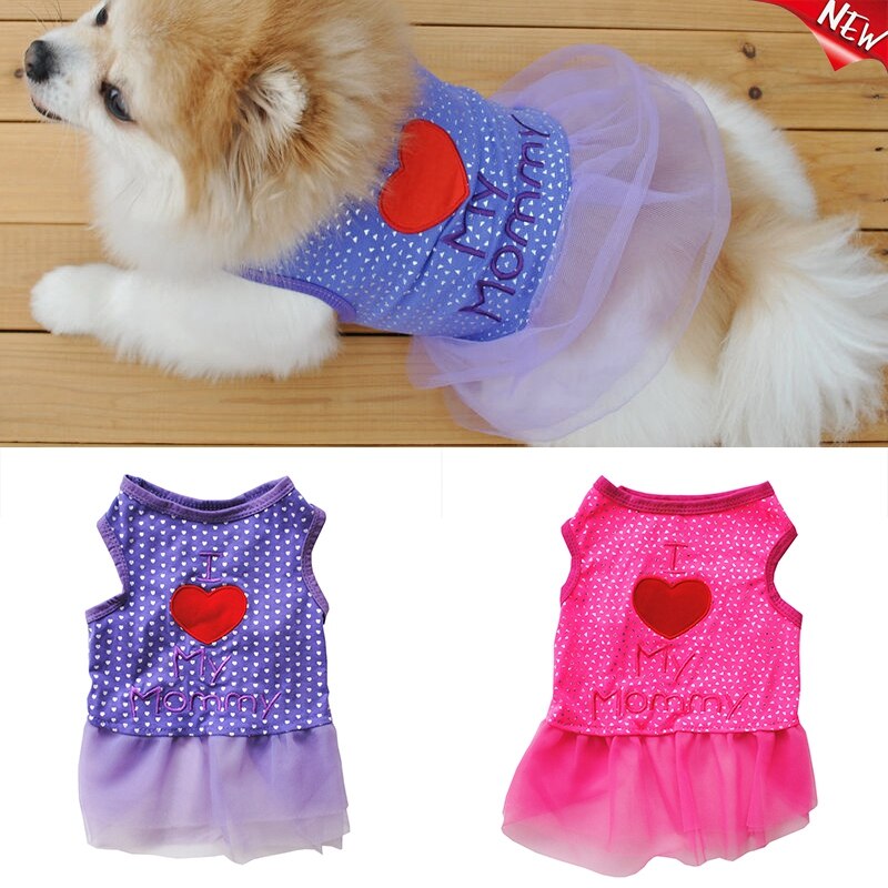 Hart Brief Gedrukt Hond Jurk Zomer Hond Kleding Vest Rok Huisdier Doek I Liefde Mama Hond Rok Ruches Jurk Zoete hond Kleding