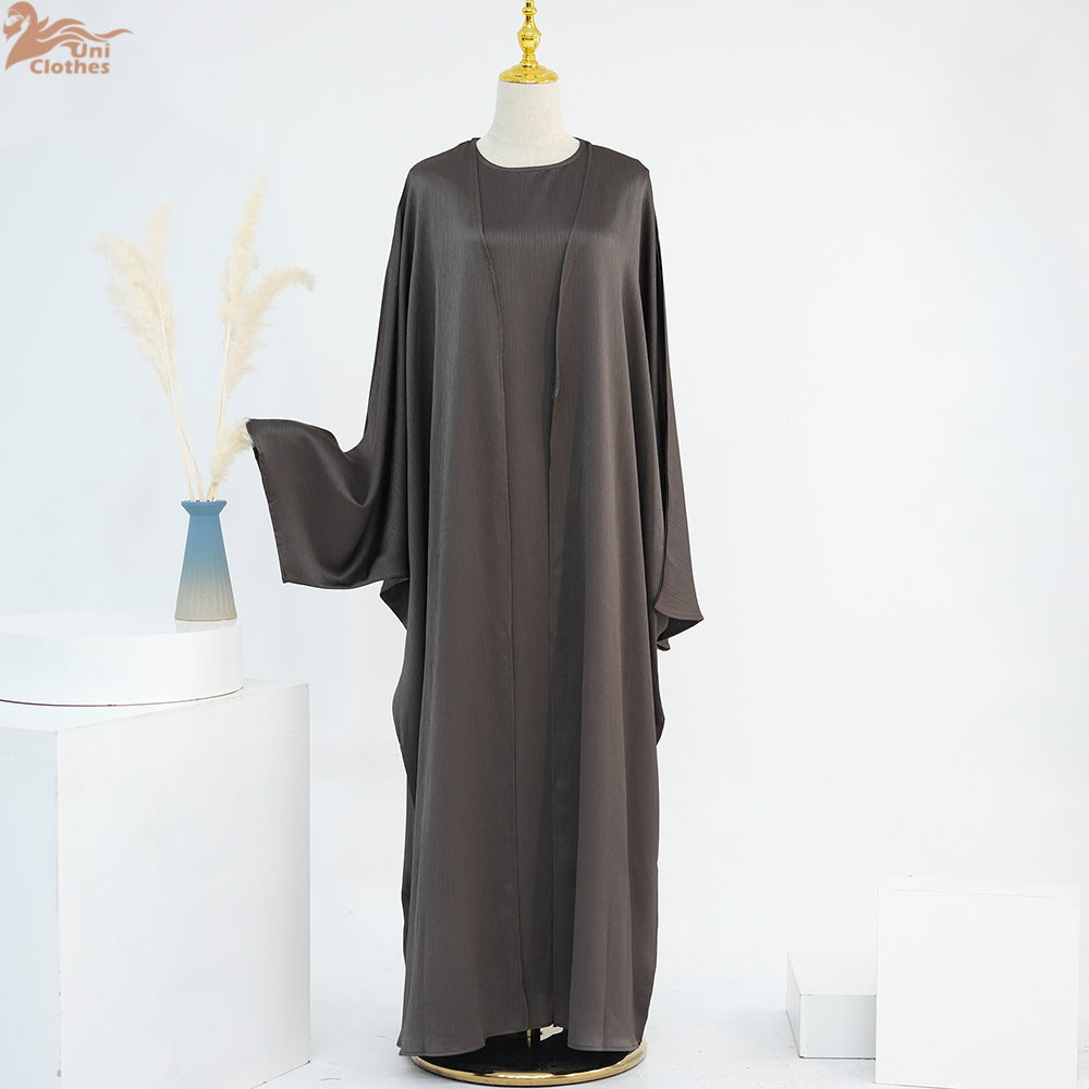 Ramadan dubai cetim liso 2 peças conjunto abaya roupas de oração feminino modesto conjuntos muçulmanos caftan marocain robe femme musulmane kaftan