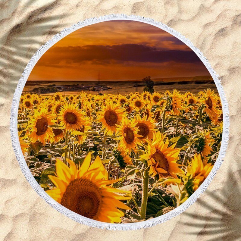 Sunflower Microfiber Round Beach Towel Thick Shower Bath Towels Circle Swim Mat With Tassel Toalla De Playa Serviette De Plage