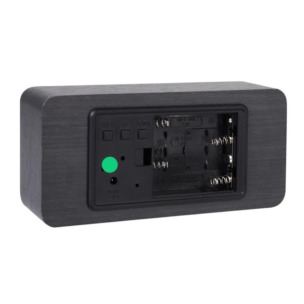 LED Wooden Alarm Clock Voice Control Digital Electronic Desktop Clocks Time Temperature Humidity Display Home Decor 15x4x7cm