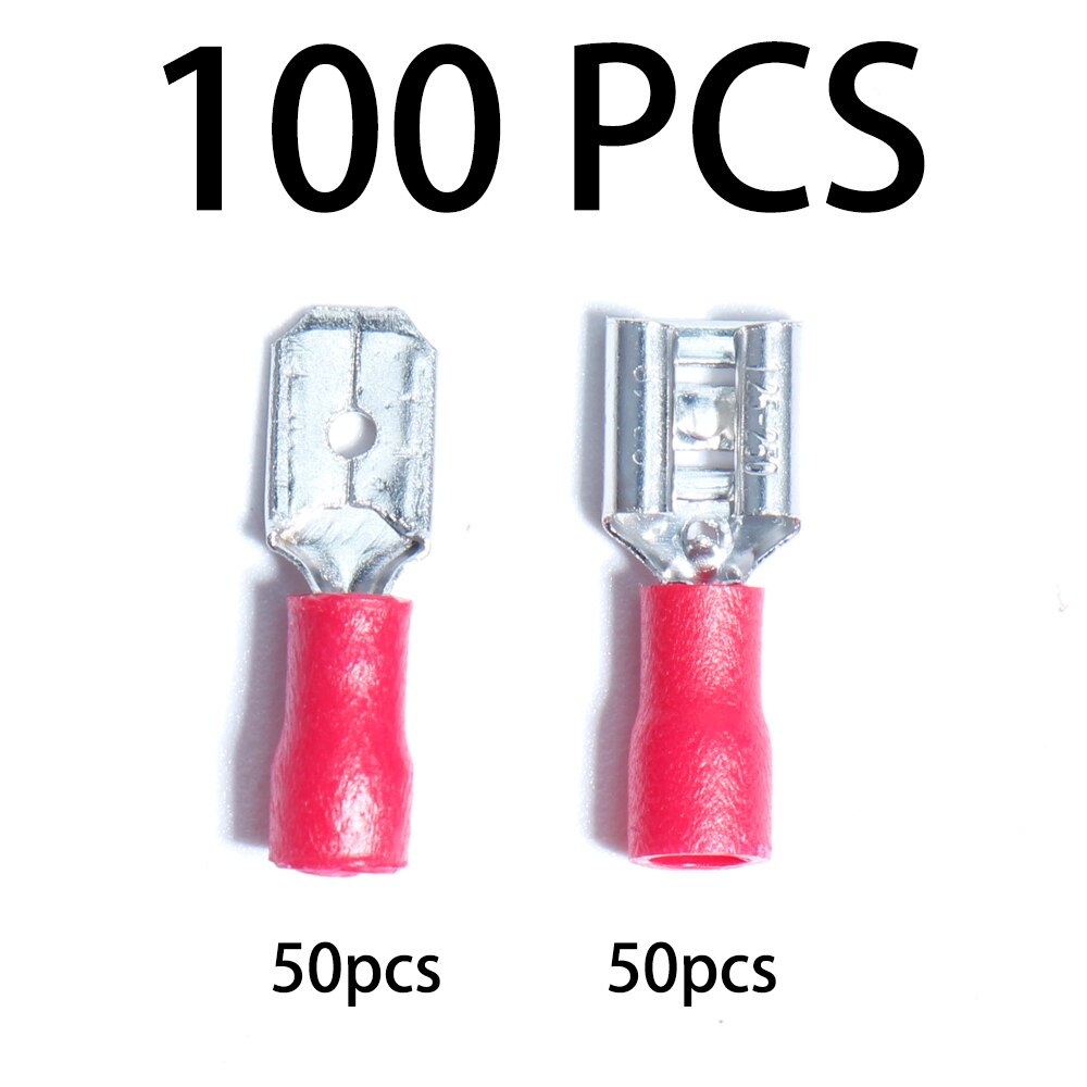 Terminals Connectors Electrical Crimp Spade Ring Lug Cable wire car Full Insulated Fork plug Cold pressing fast pluggable spring: 100PCS Red