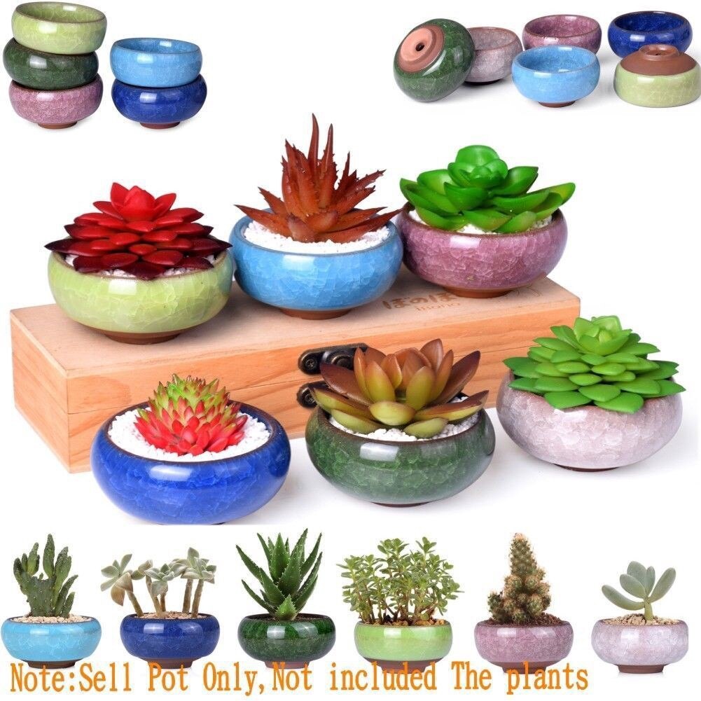 1piece Ice-Crack Ceramic Flower Pots For Juicy Plants Small Bonsai Pot Home Garden Desktop Decorations Succulent Plant Pots