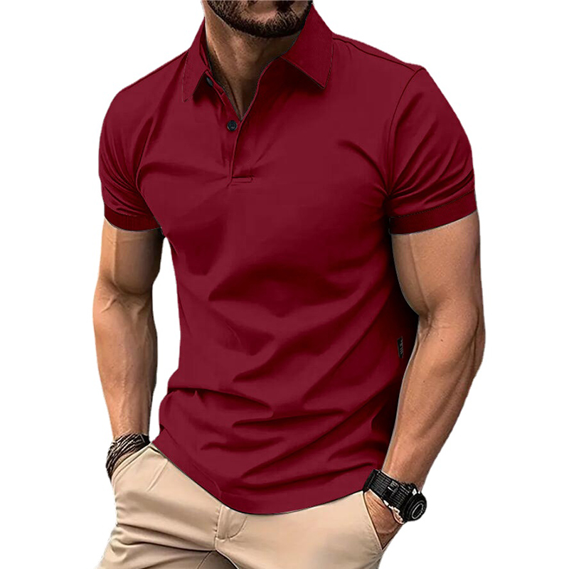 polo estiva da uomo in tinta unita, manica corta, bottoni con risvolto, magliette da uomo, casuale, streetwear, leggere, da jogging: S / nero