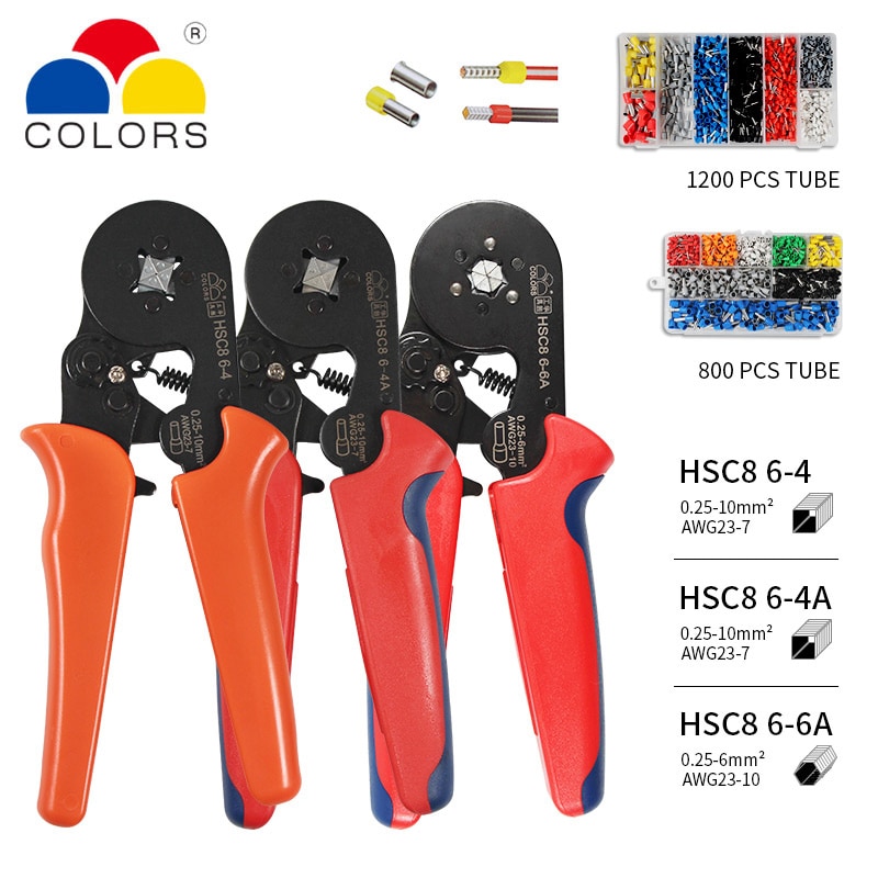 Crimper Plier Set 0.25-10mm2 self-adjustable ratchat wire crimping tool with 1200 Wire Terminal Crimp Connector Insulated