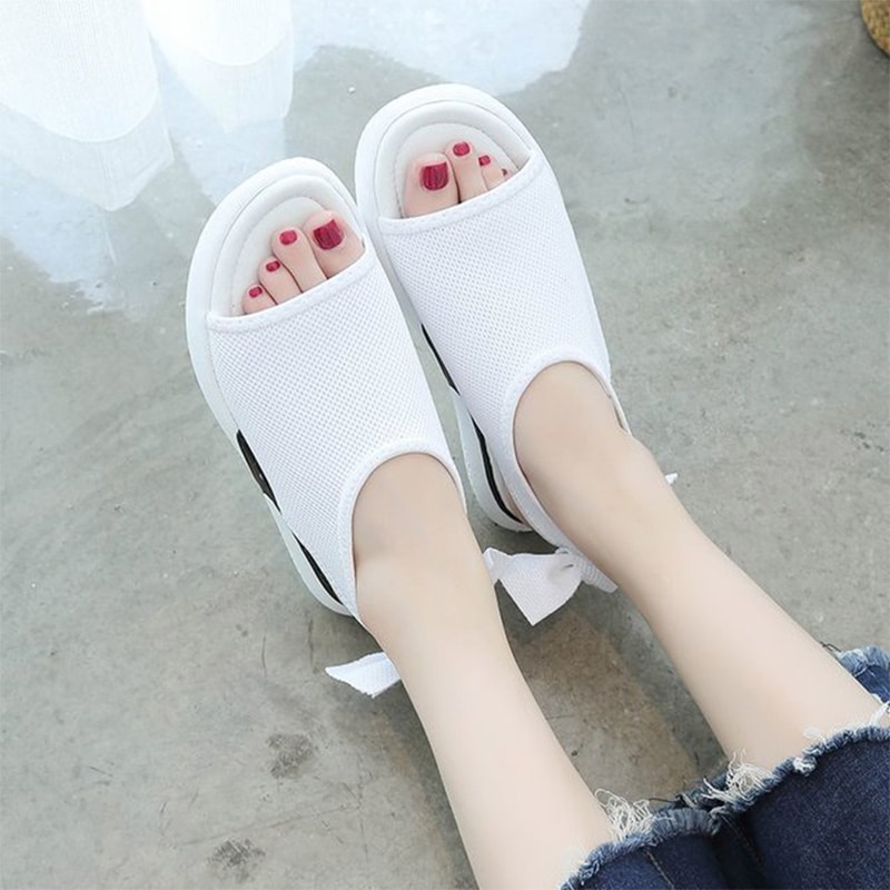 MCCKLE été femmes sandales plates Peep Toe maille tissu sandale noeud papillon femme chaussures plates sans lacet confort chaussures décontractées