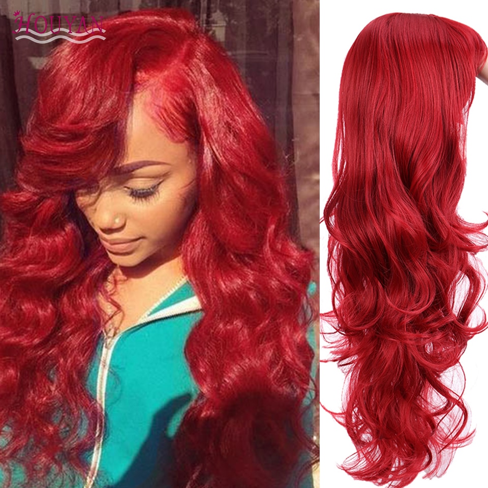 HOUYAN-Peluca de pelo rojo de 22 pulgadas para mujer, peluca de pelo largo ondulado, resistente al calor con explosión, pelucas de pelo sintético