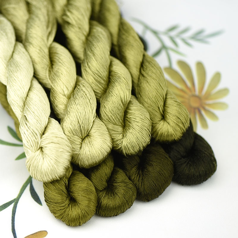 silk embroidery thread / 100% silk thread /hand embroidery embroider cross stitch/ Mould green/8 gradient color: 8 colors