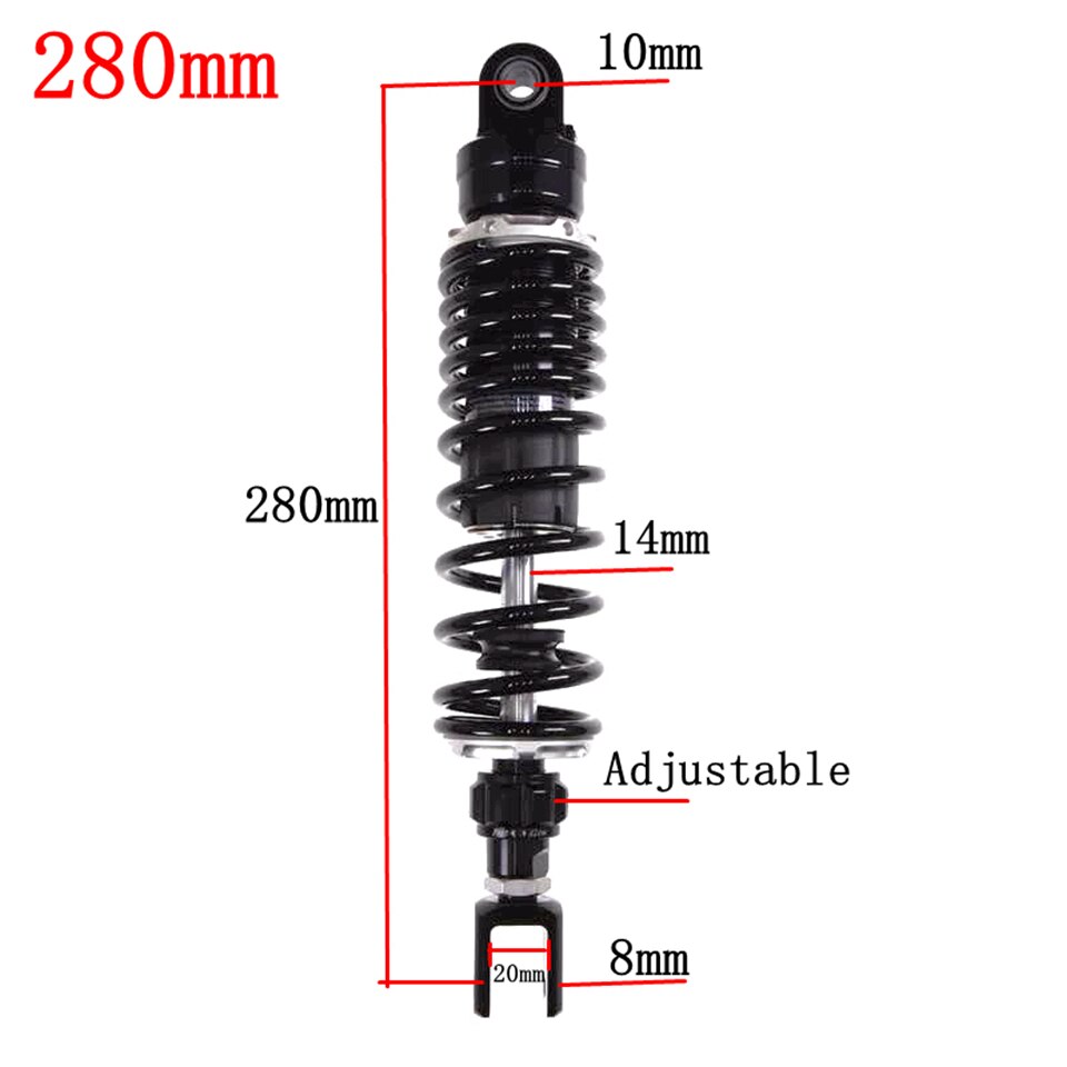 Amortiguador de aire trasero ajustable para motocicleta, suspensión trasera para Honda, Yamaha, Kawasaki, Suzuki, color negro, 270mm-360mm, 1 unidad: 280mm Black Fork