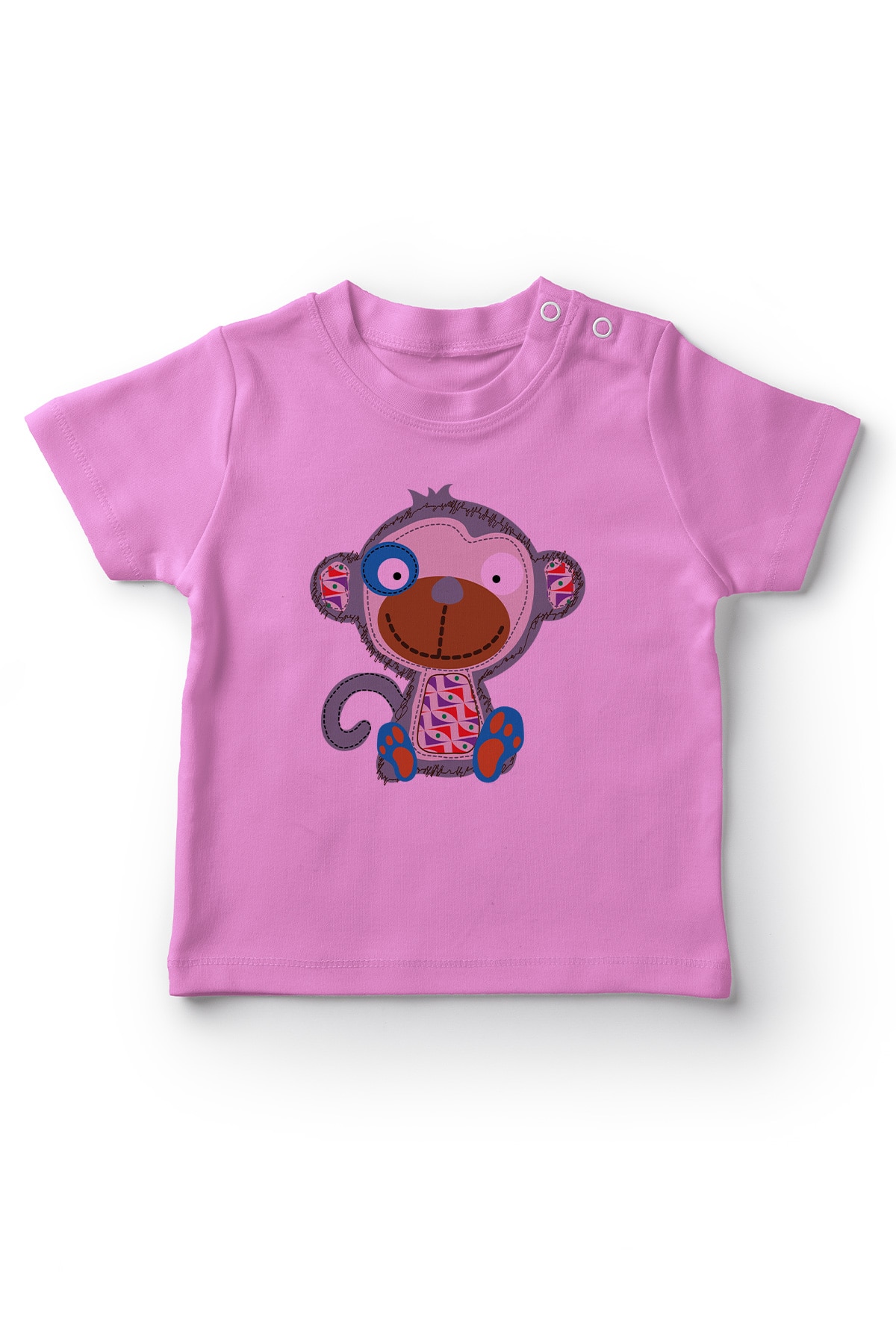 Angemiel Baby Sweet Yamalı Monkey Baby Girl T-Shirt Pink