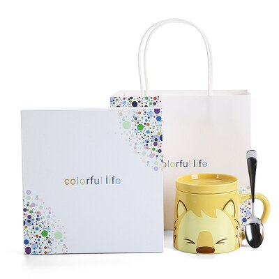 Cartoon grappige schattige keramische koffie thee kopje met deksel lepel mok koffie melk mok kind ontbijt student havermout kopje: 05 stijl