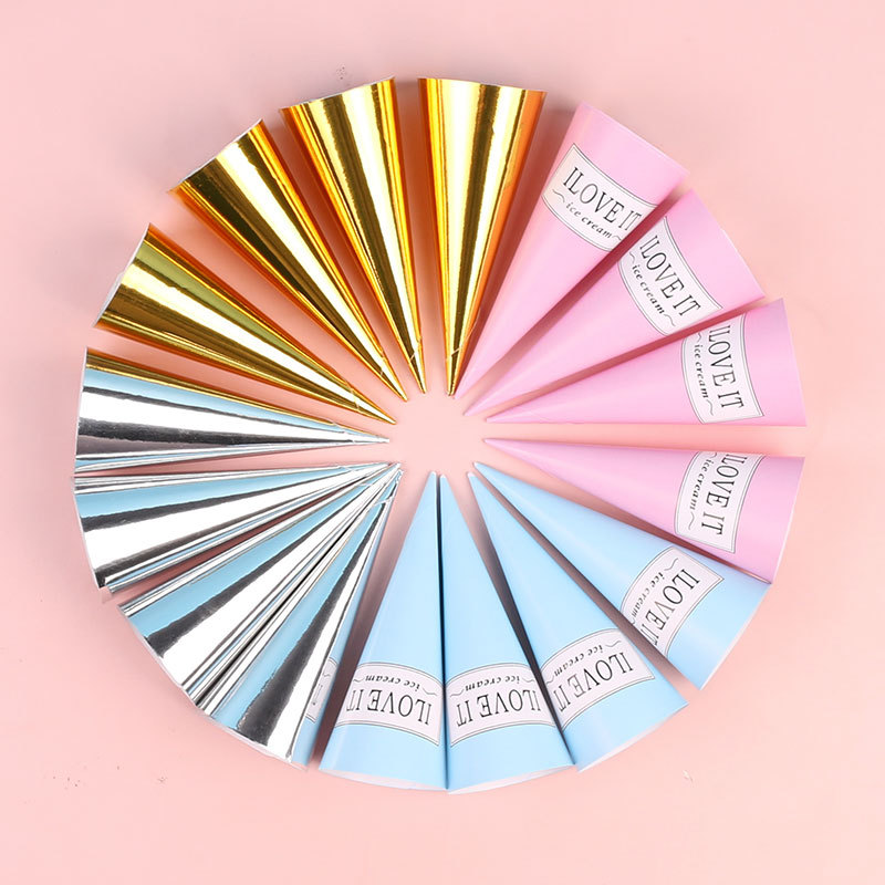 100pcs Ice Cream Waffle Cone Holder Cover Disposable DIY Cones Foil Paper Sleeve Cup for Wedding Birthday Party Supplies