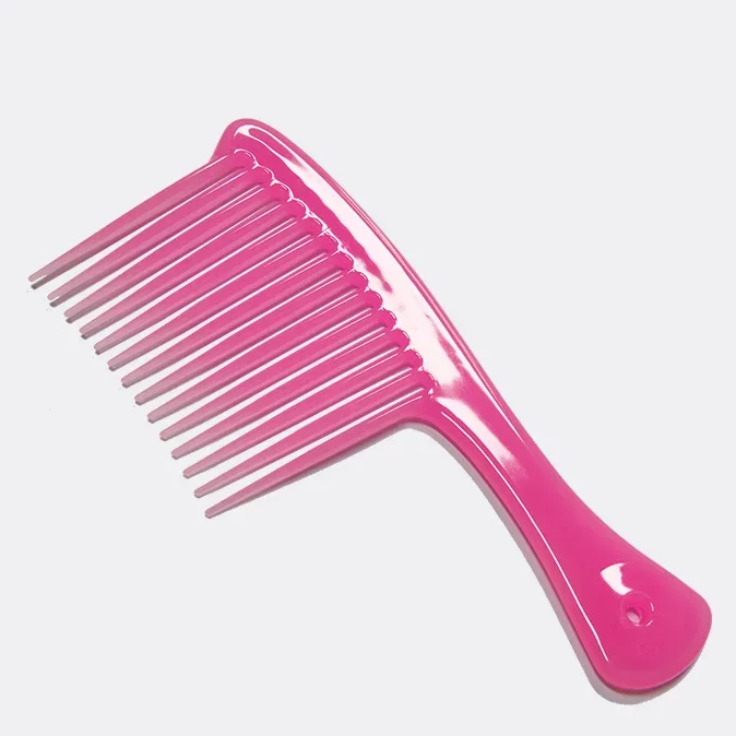 Peine de peluquería liso de dientes anchos, cepillo de pelo rizado largo y húmedo de gran tamaño, herramientas de estilismo para desenredar el cabello, picos anchos y gruesos: Rojo