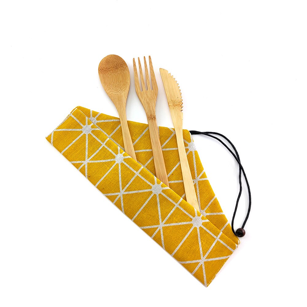 Bamboo Portable Reusable Utensils With Nylon Toothbrush Bamboo Case Travel Cutlery Set Camping Utensils Fork Spoon Knife Set: 1250-T-1
