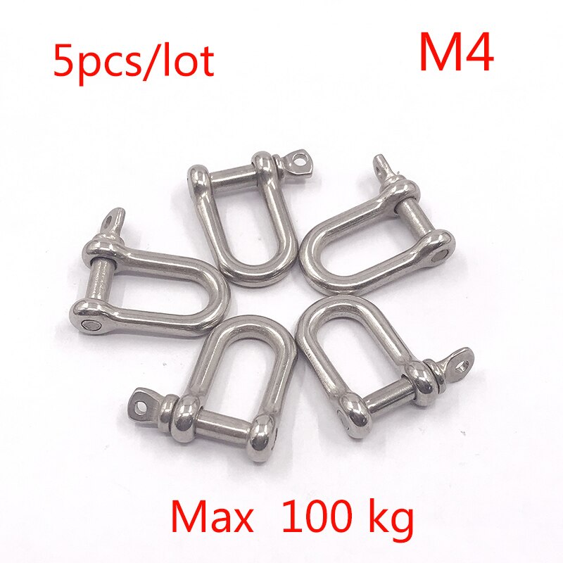 Max load 100kg M4 304 stainless steel D type shackle U type steel buckle chain buckle marine rigging lifting hook buckle