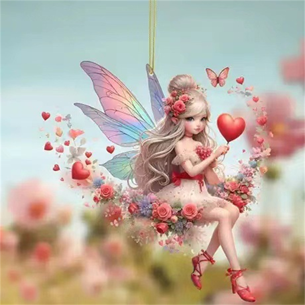 2d akrylgrønne alv-anheng blomsterfe-anheng små friske bilanheng tegneserie søt alv bil bakspeildekorasjonsanheng: Lys gul