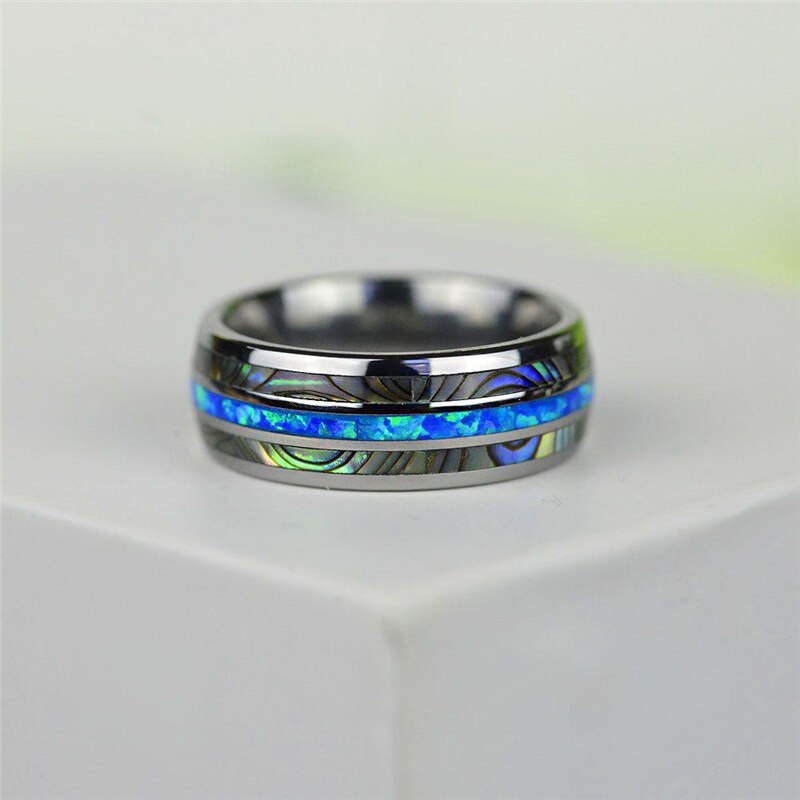 8Mm Blauw Mode Mannen Ringen Abalone Shell Rvs Rings Wedding Bands Christmas Party Voor Mannen Sieraden