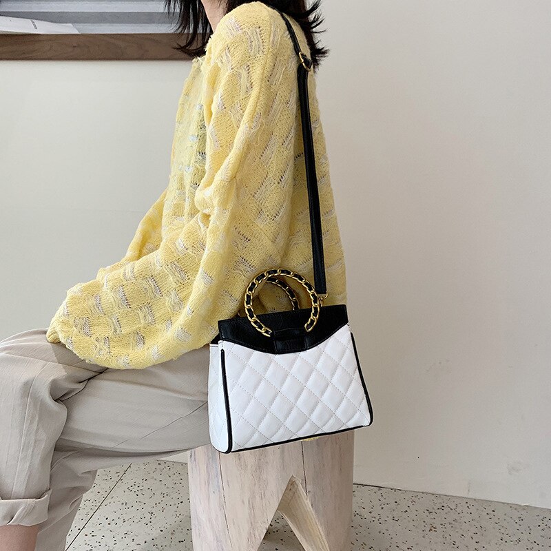 Early Autumn Loop Totes Tide Texture Diamond Lattice Style Big Capacity Single Shoulder crossbody bags for women