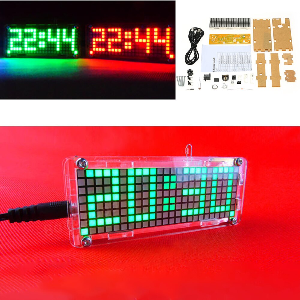 Hoge Nauwkeurigheid DIY Digitale Dot Matrix LED Wekker Kit met Transparante Case Temperatuur Datum Tijd Display