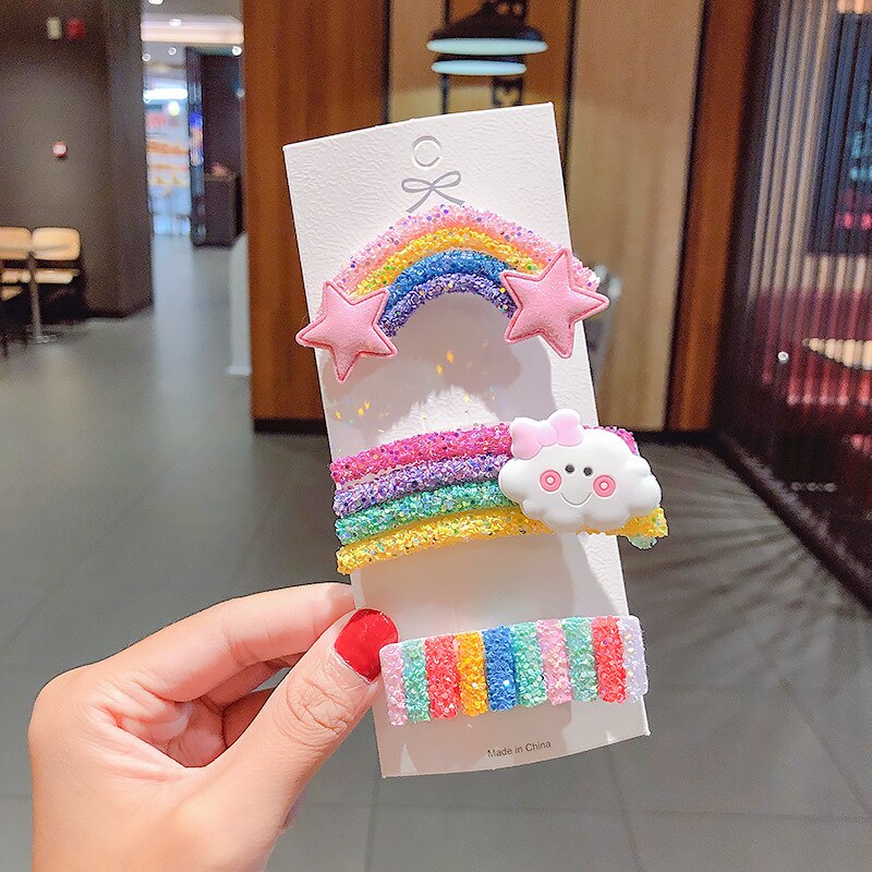 3 stuks schattige kleurrijke regenboogclips voor meisjes in de sky-serie met kleine pailletten en haaraccessoires in de vorm van een wolk met regenboog.: 02