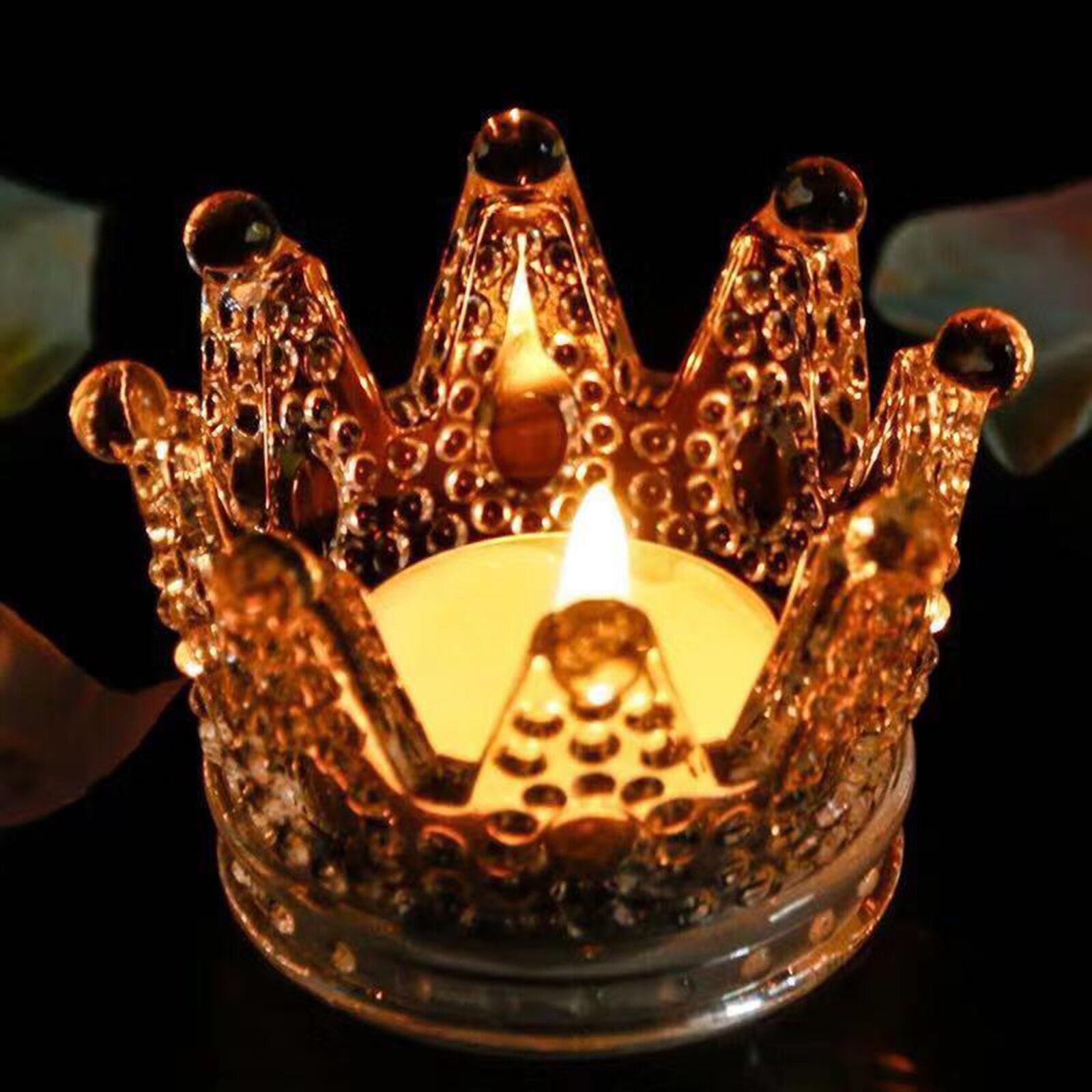 Crown Shaped Tea Light Candle Holders Modern Clear Glass