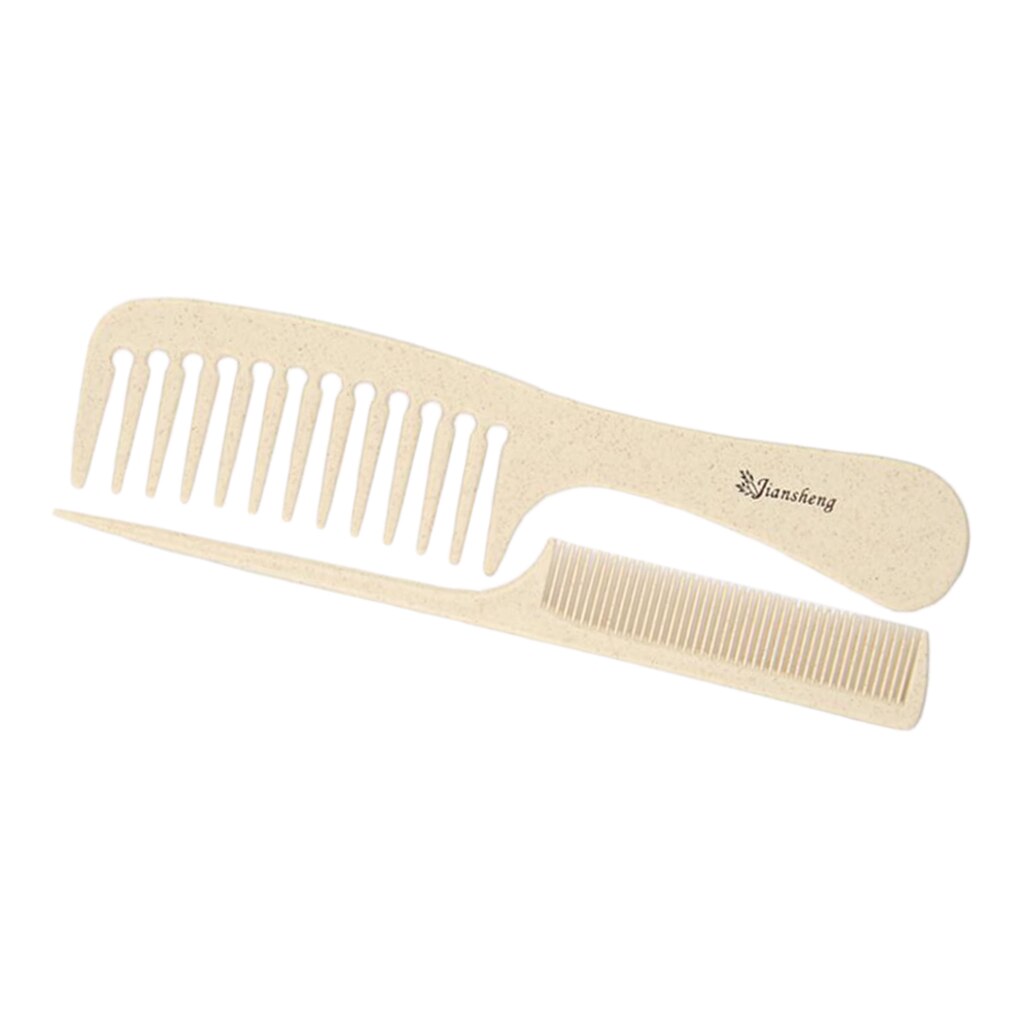Juego de peines de dientes finos para peluquería, Set de 2 piezas de paja de trigo respetuosa con el medio ambiente, desenredante