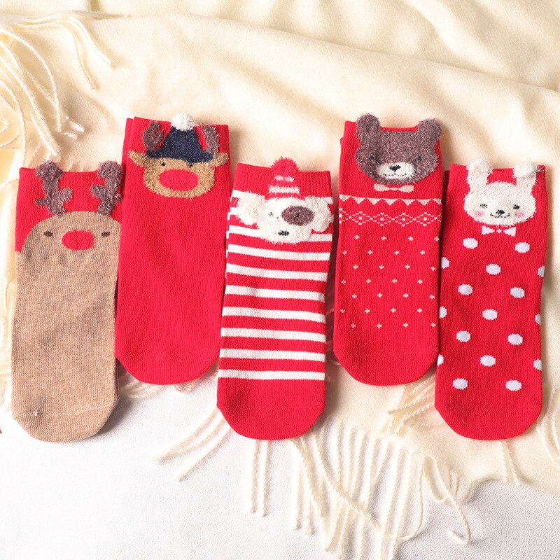 Chaussettes de noël père noël enfants unisexe noël coton Festival motif rayé chaussettes de neige pour fille bébé enfants jambières
