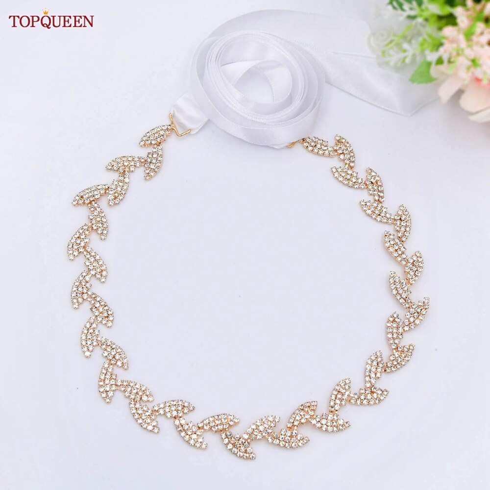TOPQUEEN S198-G złoty pasek robić sukni ślubnej błyszczące stopu kryształ górski liście skrzydła kobiety diament akcesoria ślubne dla nowożeńców impreza pas