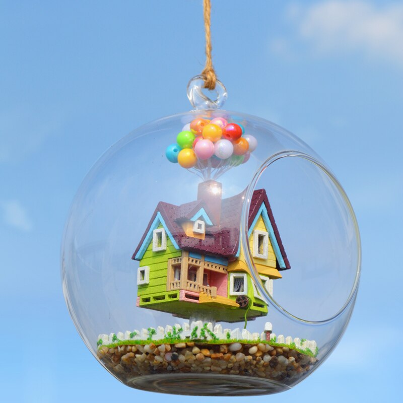 Diy poppenhuis miniatuur poppenhuis met meubels glazen bol huis voor poppen model casa verjaardag speelgoed voor kinderen  b006 # e