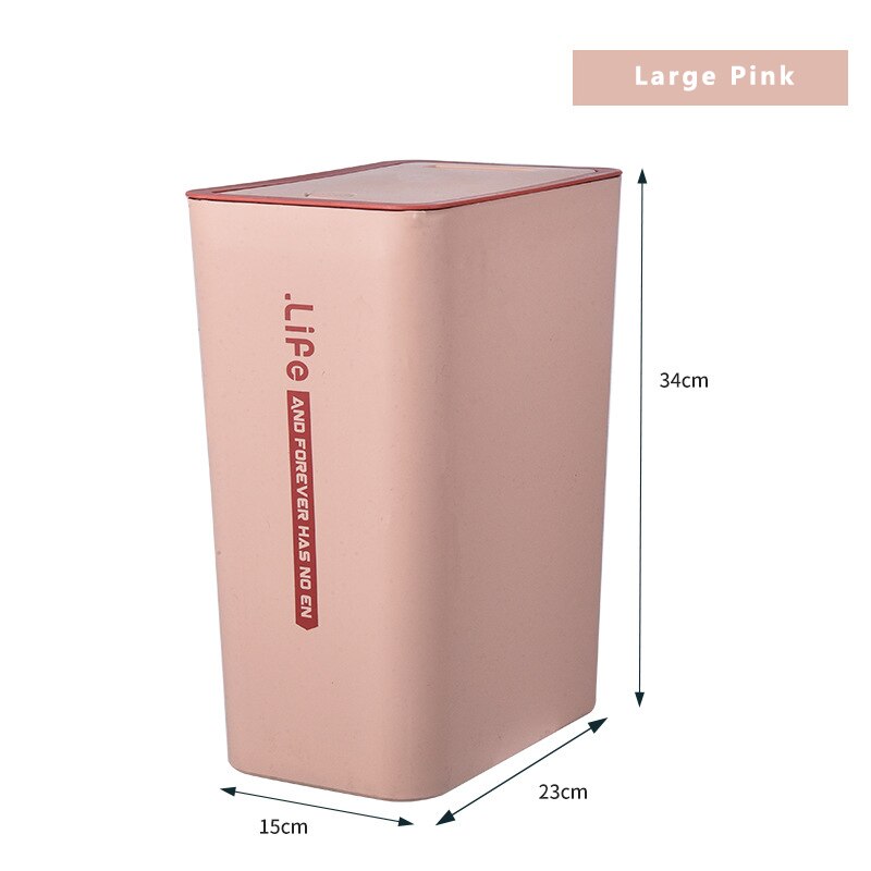 10/15L Nordic Press Waste Bin With Lid Kitchen Recycling Bins Bedroom Thickened Plastic Classification Trash Can: Pink-L