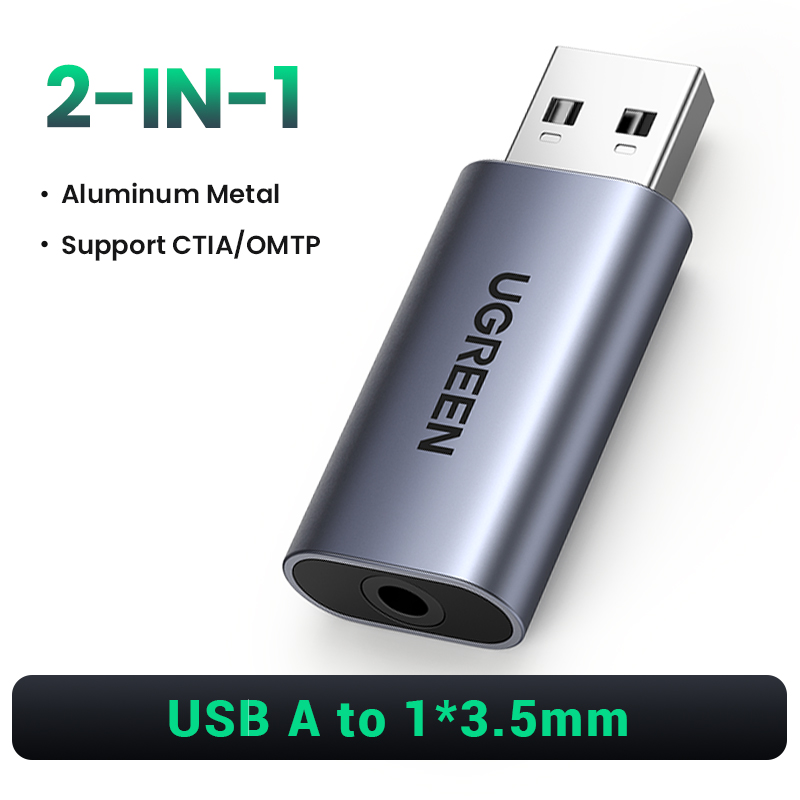 UGREEN Sound Card USB to 3.5mm Audio Interface Adapter for Earphone Mic for PC Laptop PS5/4 TRRS(CTIA/OMTP) Aluminum Metal Shell: Gold