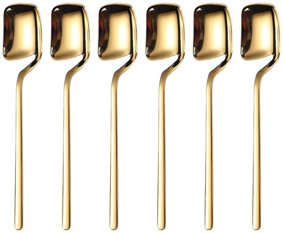 6pcs/set Demitasse Espresso Spoons Mini Coffee Spoons 5.6 Inche Dessert Sugar Tea Ice Cream Spoons Dessert Cake Fruit Forks Set: Golden Spoon6pcs