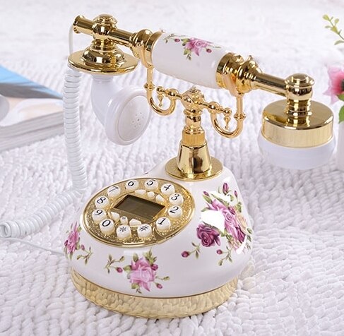 vintage telephone/ Ceramic rustic antique telephone / Handsfree/blue Backlit/Caller ID: Yellow