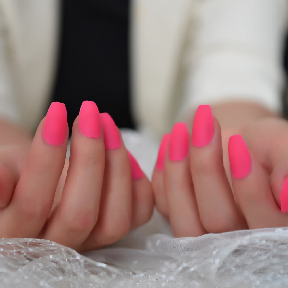 Néon Orange presse sur Ongles ballerine mat Faux Ongles couleur unie moyen manucure Art conseils avec onglets adhésifs: L5527