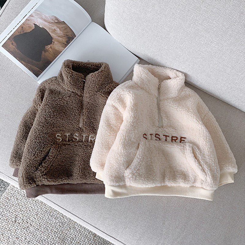 Peuter Kids Dikker Warme Pluche Jas Herfst Winter Jongens Losse Trui Mode Fleece Trui Voor Baby Jongens