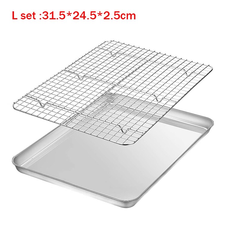 Stainless Steel Baking Tray With Removable Cooling Rack Set Non-stick Chip Basket Baking Grill Mesh BBQ Kitchen Tool Oil Drainer: L set