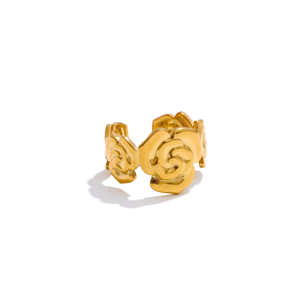 Anillo chapado en PVD de Color dorado ajustable abierto con flor de océano Yhpup para mujer, joyería de acero inoxidable a la , accesorios al por mayor: Oro