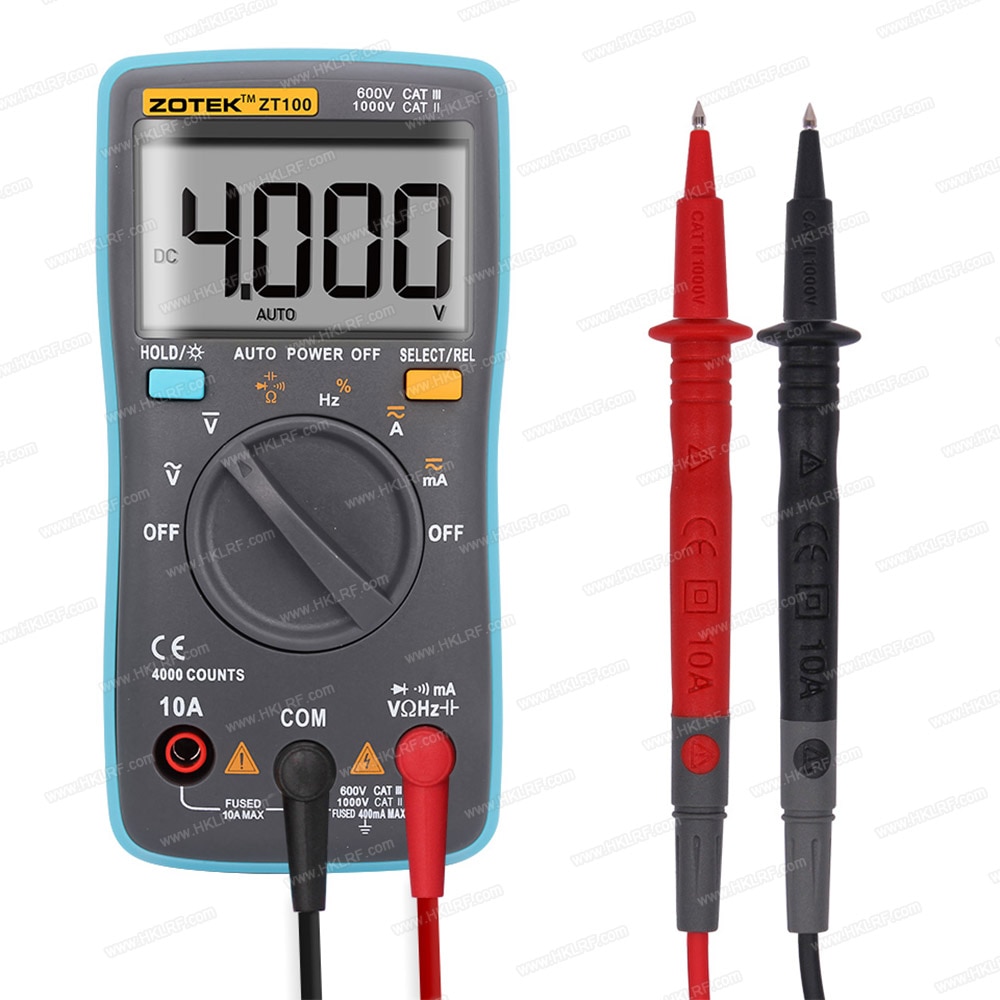 ZOTEK ZT100 Multimetro Digitale Multi Tester Luce Posteriore AC/DC Voltmetro Diodo