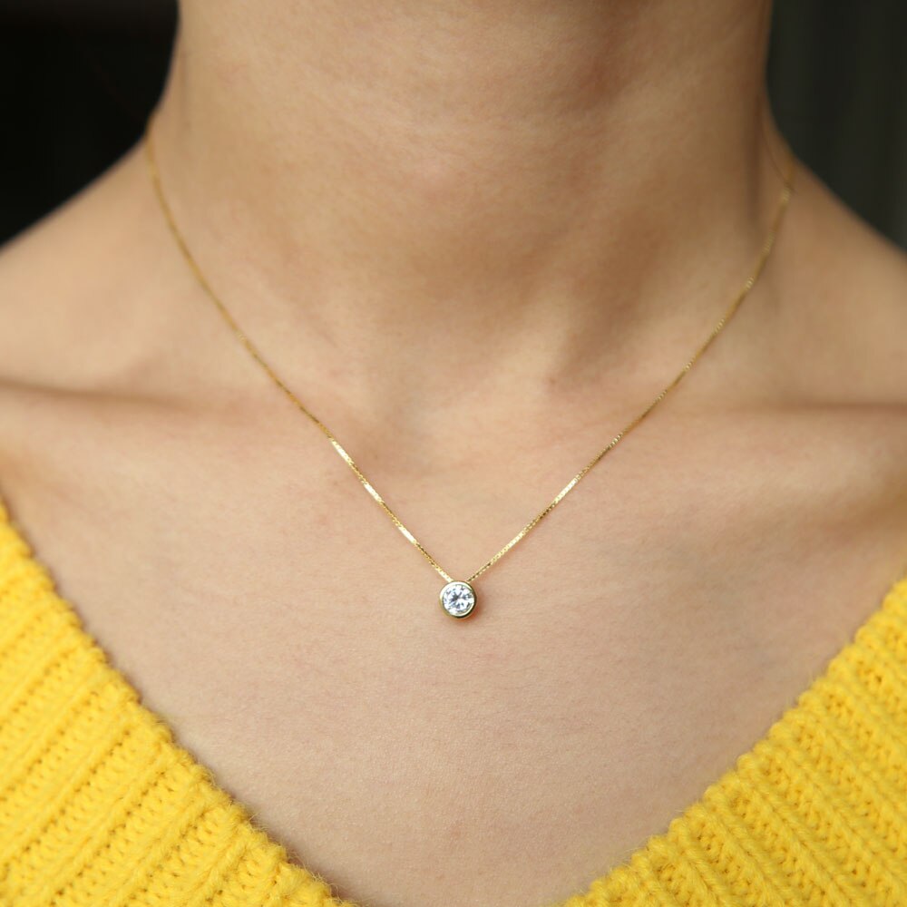 Single Stone Solitaire Cz Cubic Zirconia Delicate Dainty Box Chain 925 Sterling Silver Bezel Heart Single Stone Star Necklace