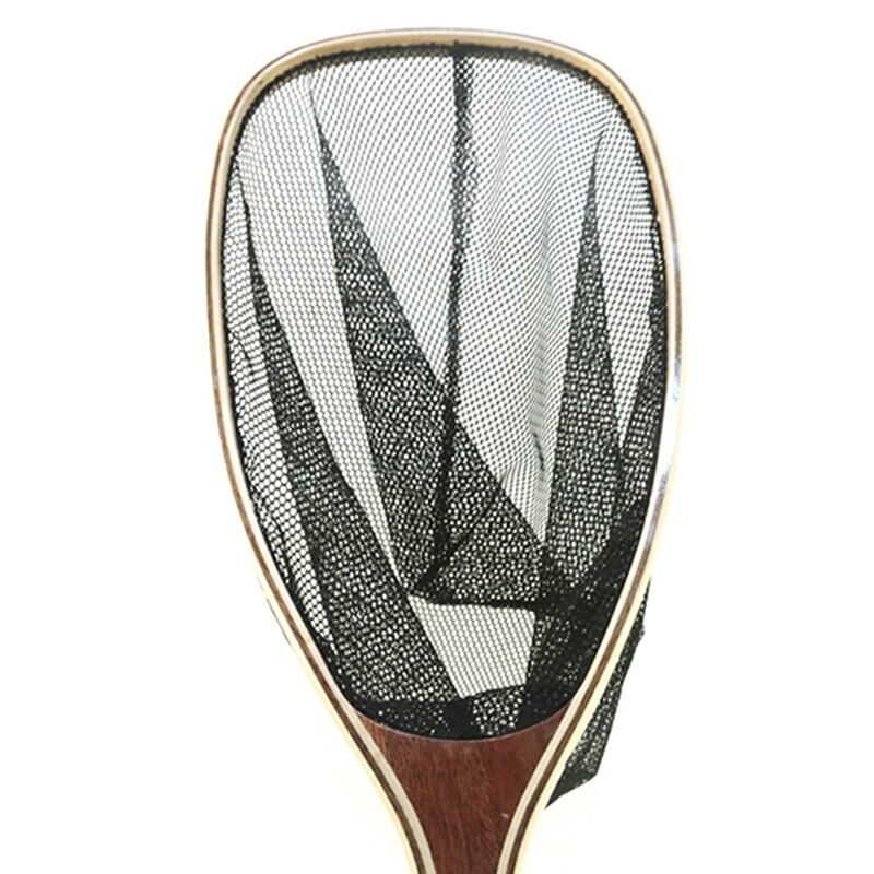 Fly Fishing Net Mesh Wooden Handle Nylon Landing Net Catch And Release Holder Basket Spoon Net Fishingtools