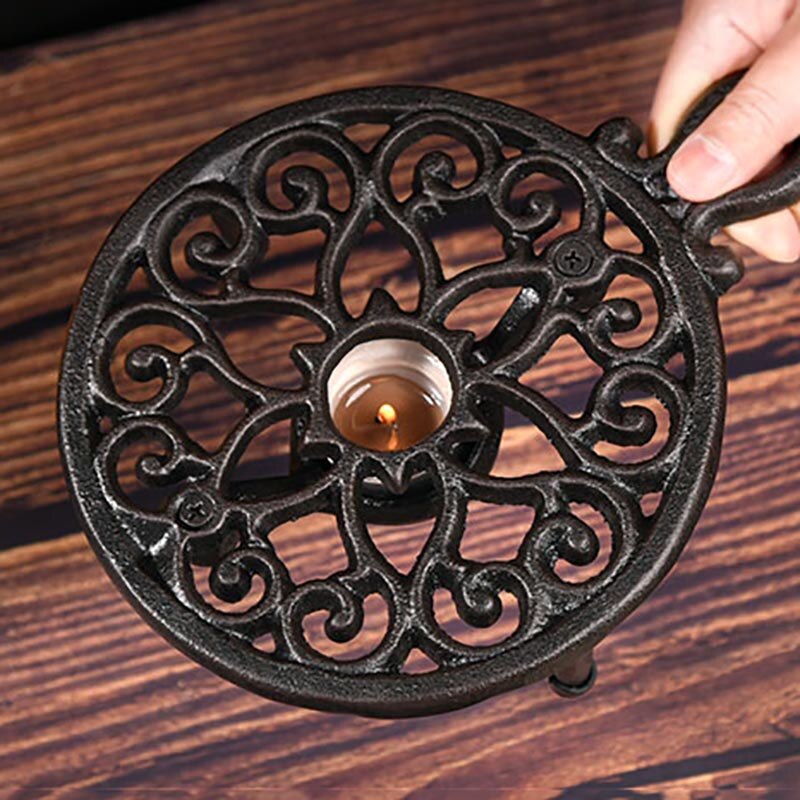 Candle Holder Glass Teapot Warm Base Cast Iron Tea Stove Coffee Milk Wine Heating Warmer Base Vintage Crafts Teaware