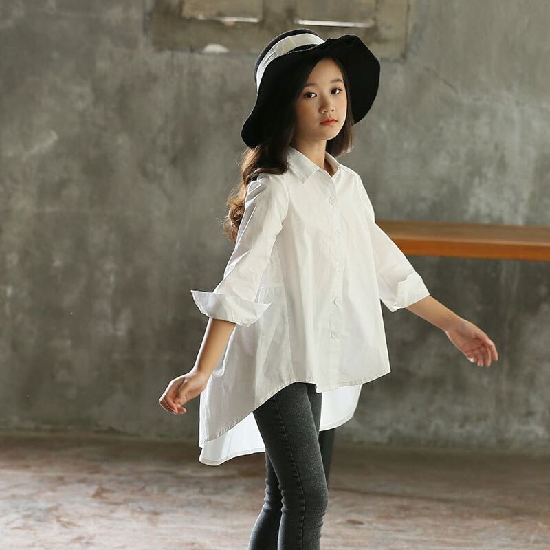 Blouses pour fille retour à l'école enfants vêtements à manches longues col rabattu blanc jaune haut d'automne enfants chemises fille Blouse: White / 4T