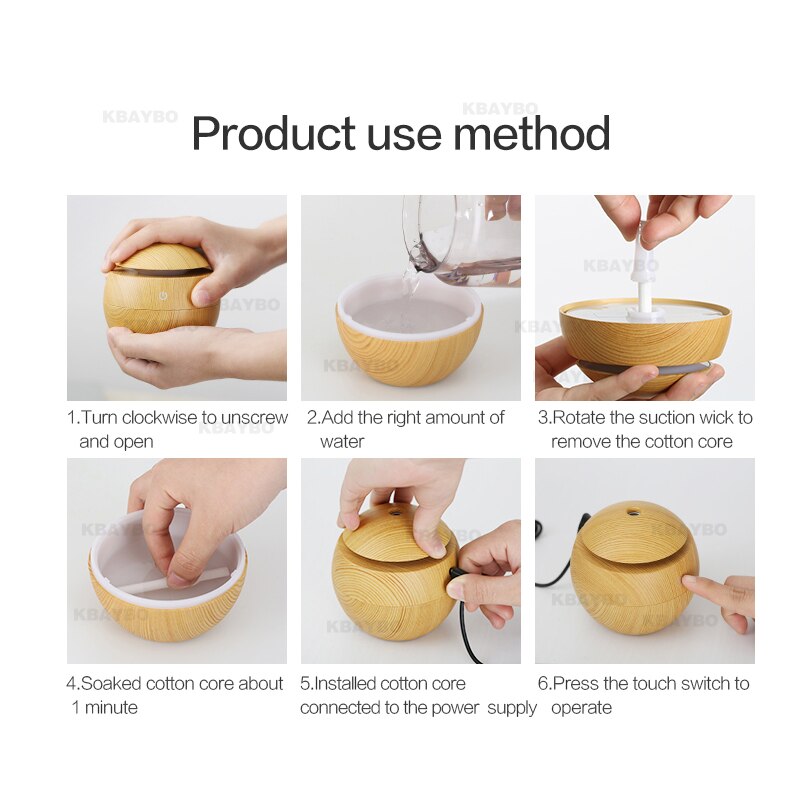 KBAYBO 130ML Ultrasonic aromatherapy essential oil diffuser home electric air purifier humidifier with 7 colors LED lights