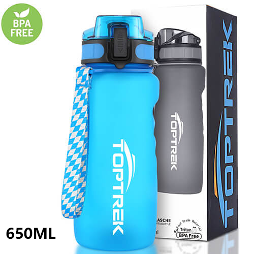 Toptrek urheilu vesipullo 650ml/1000ml bpa ilmaiset juomavälineet ulkokäyttöinen juomavesipullo proteiiniravistin vuotamaton juomapulloni: 8066 sininen 650ml