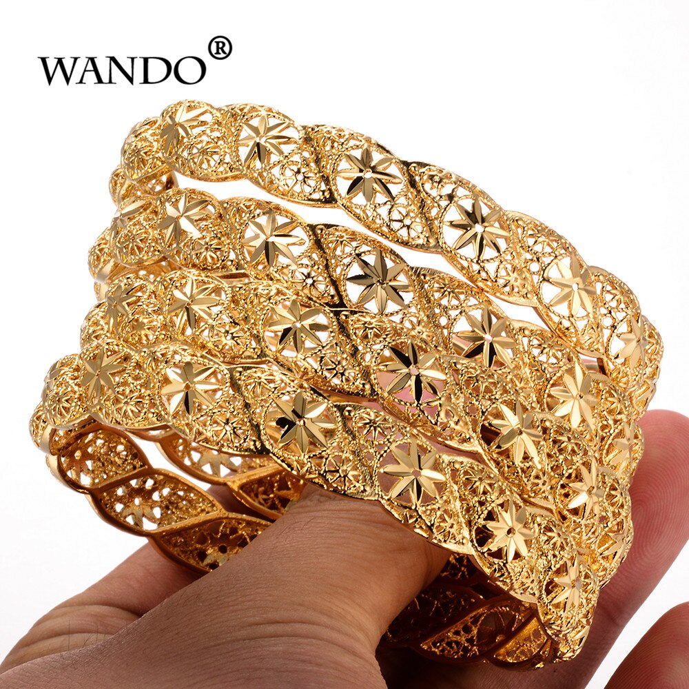 WANDO 4 braccialetti di nozze di colore oro etiope per le donne braccialetto della sposa gioielli africani Ramadan medio oriente articoli regali toledo