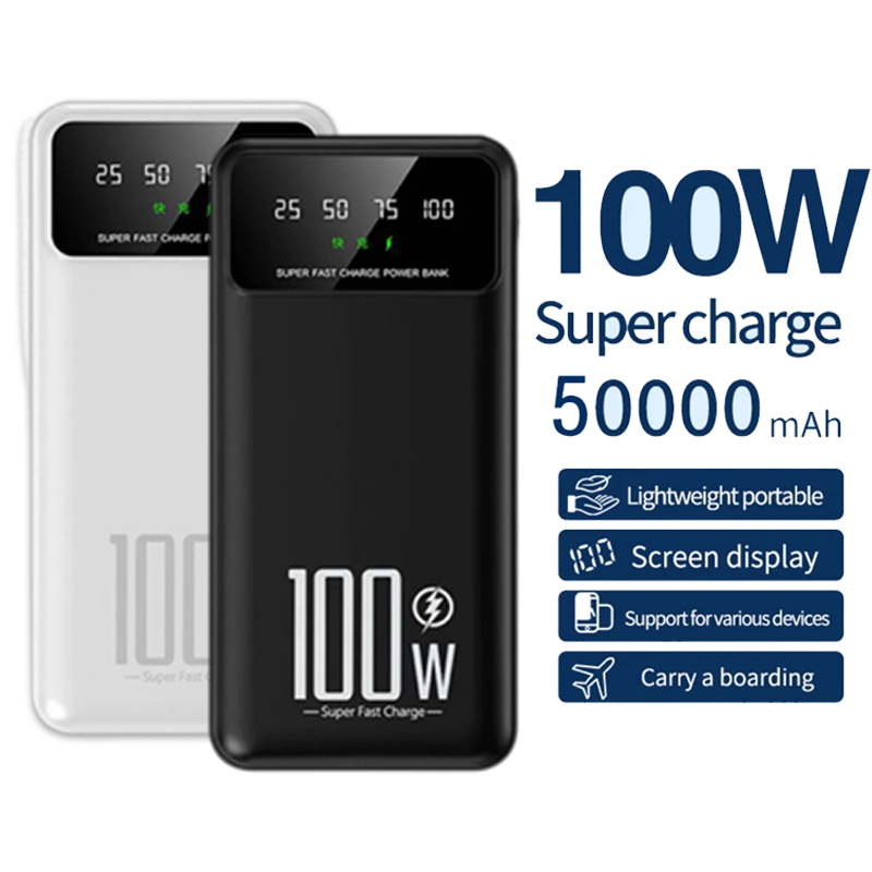 2025 banco de energía 50000mAh de alta capacidad 100W cargador portátil de carga rápida batería externa Powerbank para IPhone Huawei