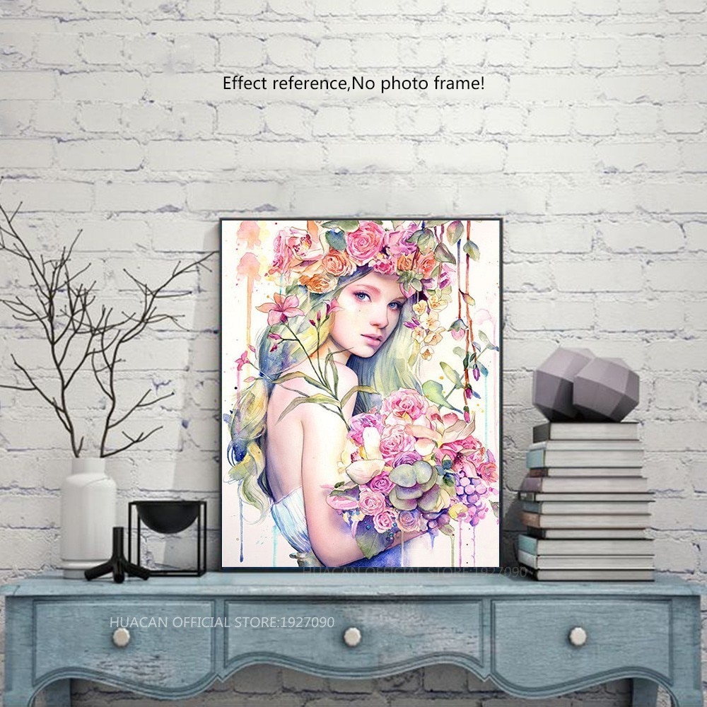 HUACAN Diamond Mosaic Portrait 5D DIY Diamond Painting Girl Picture Of Rhinestone Full Square Drill Diamond Embroidery Flower