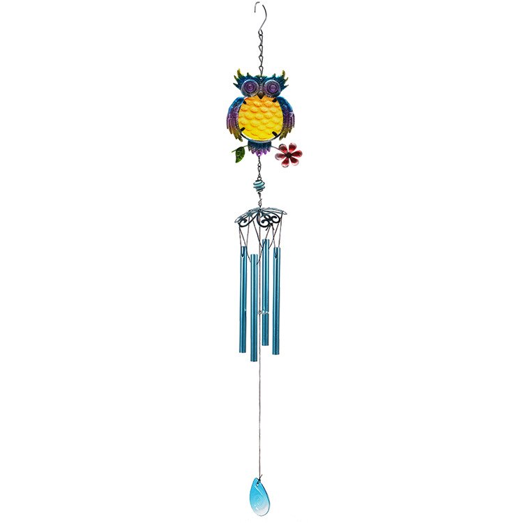 1pc estilo europeu retro metal coruja vento sinos criativo antigo ferro forjado vidro pintado artesanato casa decoração do jardim pingente: ZY000040-bluetube
