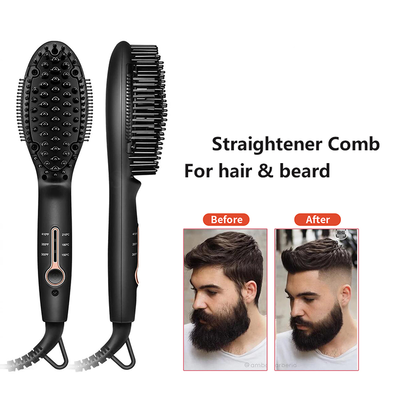 Cepillo alisador de barba para hombres, peine eléctrico para alisar el cabello, estilismo rápido