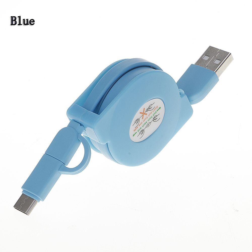 100cm rull linjal 2 in 1 usb datasynkroniseringskabel for lader android+type c micro universal uttrekkbar usb-kabel: Blå
