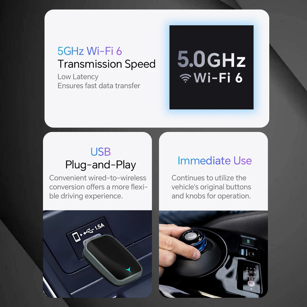 2025 NIEUW 2-in-1 draadloze Carplay AI Box Android Auto Plug and Play toepasbaar om originele auto bekabelde Carplay naar draadloos te converteren